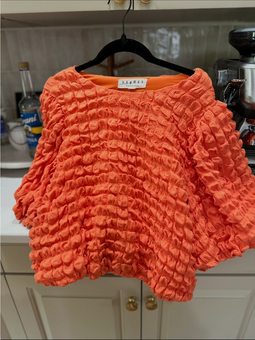 Orange Textured Ruffle Knit Blouse